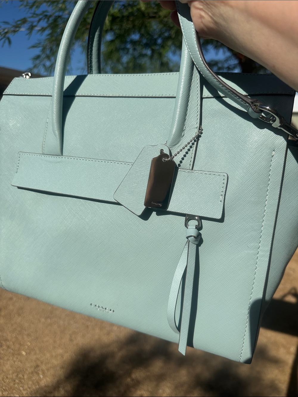 COACH SV / Duck Egg Blue Tote Bag, Beige Interior